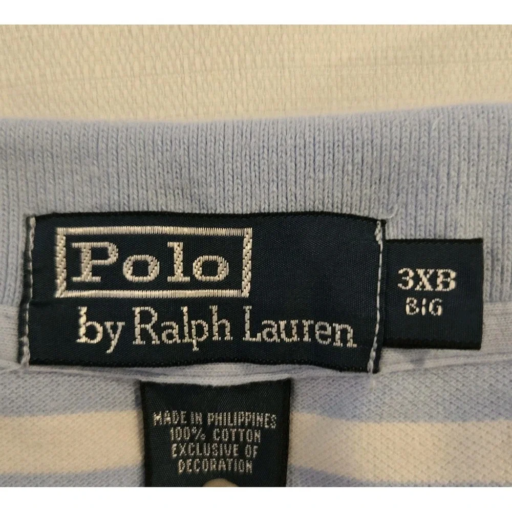 Polo By Ralph Lauren Men's Short Sleeve  Casual‎ Light Blue White Stripes 3XB